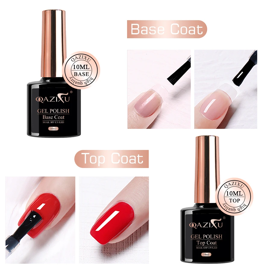 QAZIXU 1-2 قطعة 10 مللي مجموعة فنية للأظافر من الجل مع معطف أساسي ومعطف علوي نقع قبالة UV LED هلام البولندية لأداة تصميم فن الأظافر #2
