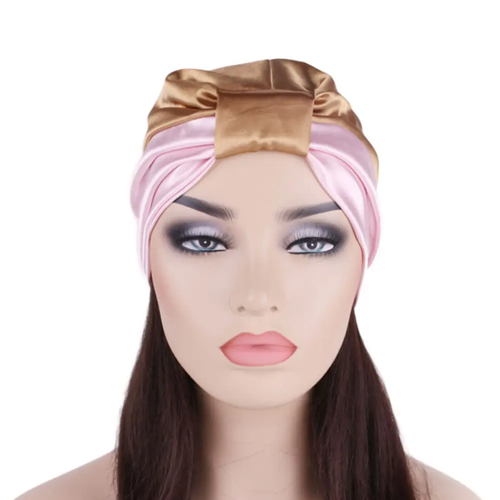 

Ночная шапочка-боннет цвета хаки с розовым оттенком, эластичная, двухслойная, женская, для сна, защита волос, ночной головной убор