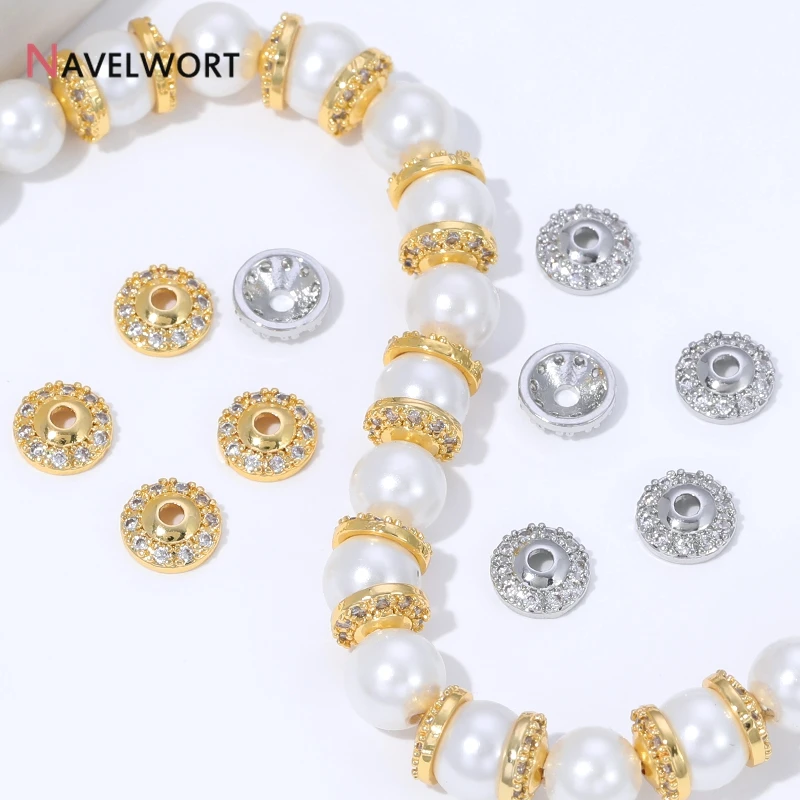 18K Vergoldete Messingperlen mit Zirkonia, 6mm Abstandshalter-Perlen, Endkappen, Runde Perlenkappen für DIY Halsketten- und Armbandherstellung, Schmuckzubehör