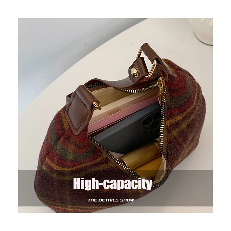 Vintage Mode Plaid Tasche für Frauen elegante trend ige Single Shoulder Tasche Achsel Handtasche Maillard Stil Tasche Herbst Winter 2024