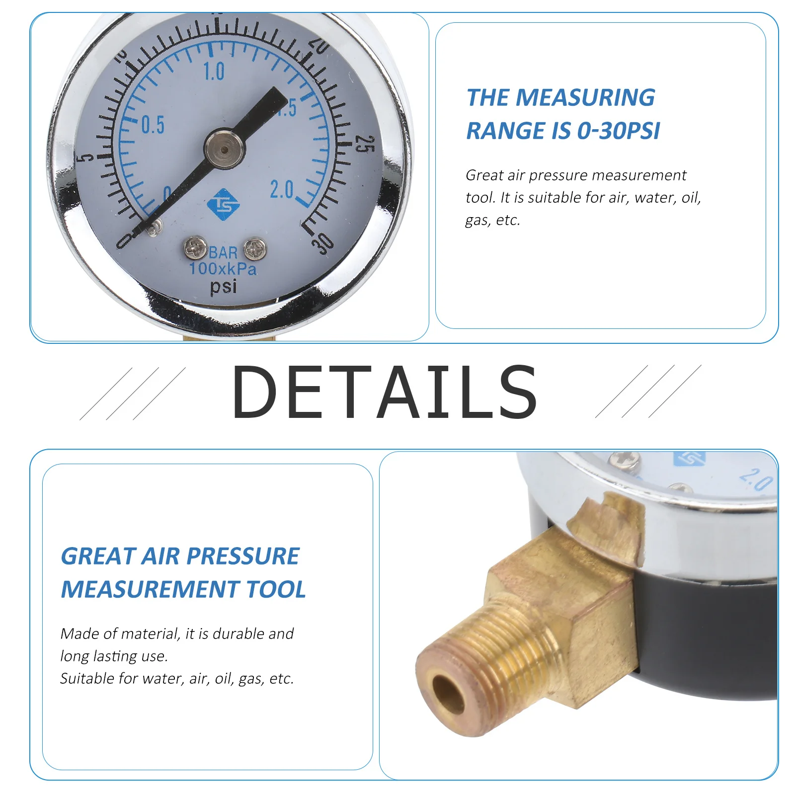 

Mini Vacuum Pressure Gauge 0-30Psi For Air Water Oil Gas Durable Portable Manifold Digital Tester Ac Refrigeration System