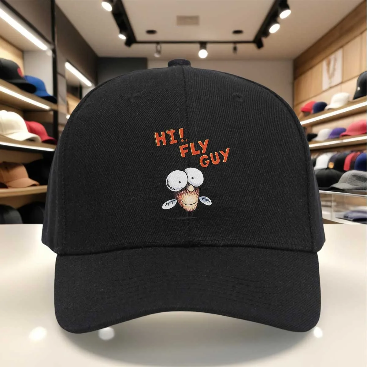 Hi Fly Guy Cartoon Character Baseball Cap, Funny Insect Print Hat, Adjustable Embroidered Cap for Outdoor Casual Wear