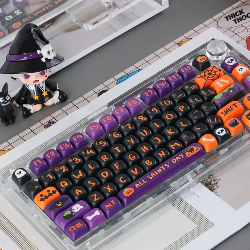 

130 key Halloween Pumpkin Themed Keycap With Five Sides Heat Sublimation Compatible Mechanical Keyboard 60/68/75/87/98/108