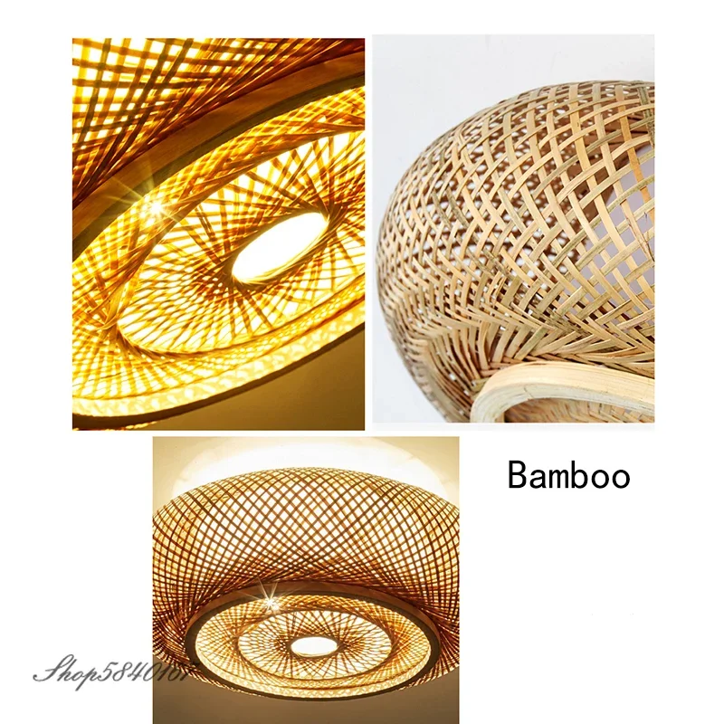 Luminária de teto de bambu, feita à mão, estilo chinês, abajur, decoração de casa, sala de jantar, sala de estar