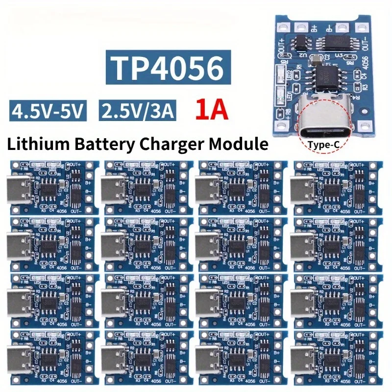 TP4056 Charging Module With Battery Protection 18650 BMS 5V Type C 1A 18650 USB Lithium Battery Charging Board