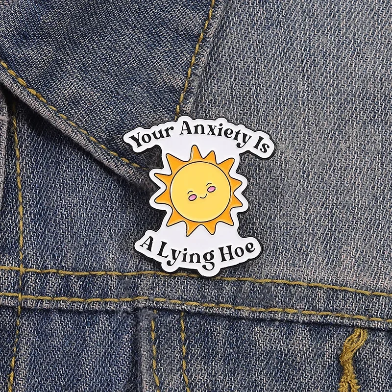 Pin Accessories Cartoon Quotes Reduce Anxiety English Letters Sunflower Brooch Badge Decoration Brooch Brooches for Women Luxury