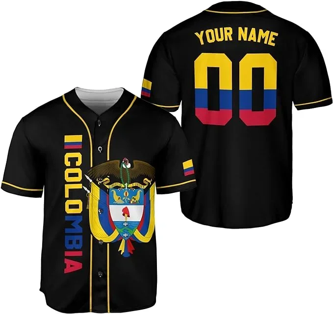 New Colombia Custom Your Name Baseball Jersey Shirt Baseball Shirt 3D Printed Men's Shirt Casual Shirts Hip Hop Tops