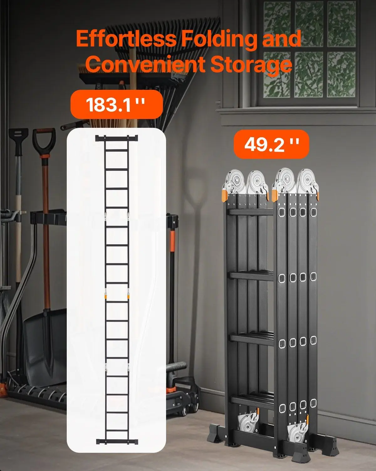 Multi-Purpose Folding Ladder 7-in-1 4 Step 15.5ft with Scaffolding Plank
