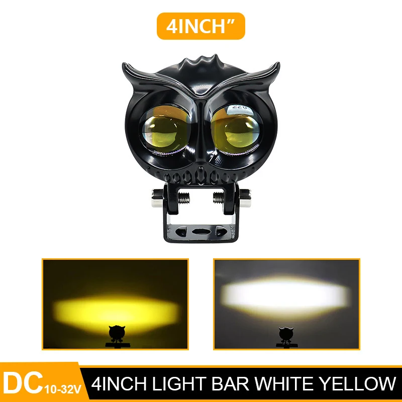 LED Lens Spotlight Dual Color White Yellow Light Owl Auxiliary Fog Lamp Double Lenses Spotlights For Motorcycle ATV Buggy Car