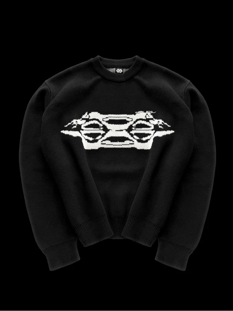 Cross border autumn and winter warm new style dark gothic hip-hop personalized jacquard knitted sweater for men and women loose