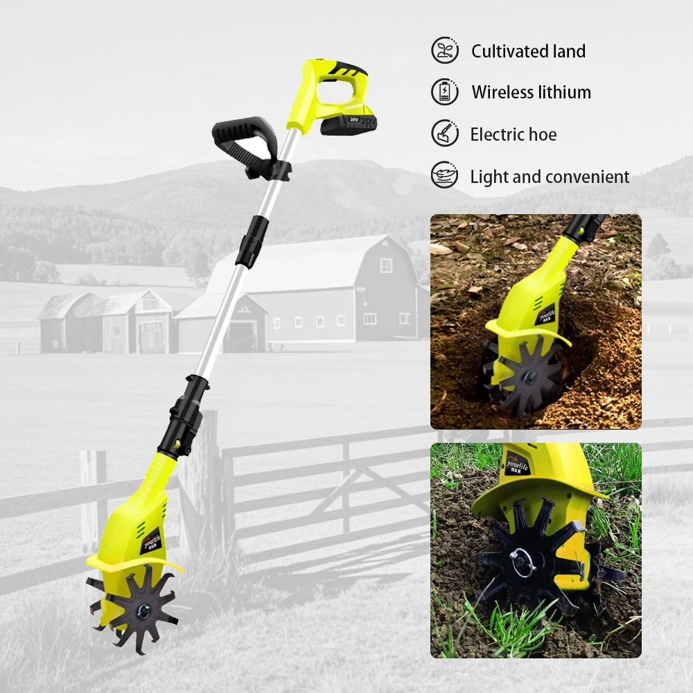 

20V Lithium Brushless Cultivator Motorized Loosening Turning Rotary Plow Machine Home Garden Vegetable Greenhouse Microtiller