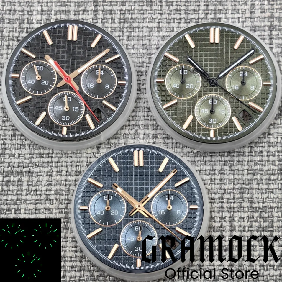 

Gramock 31.5mm Rose Gold Index Green/Black/Blue VK63 6- Pin Aseptic Dial With VK63 Watch Set Fit VK63 Quartz Movement Acessories