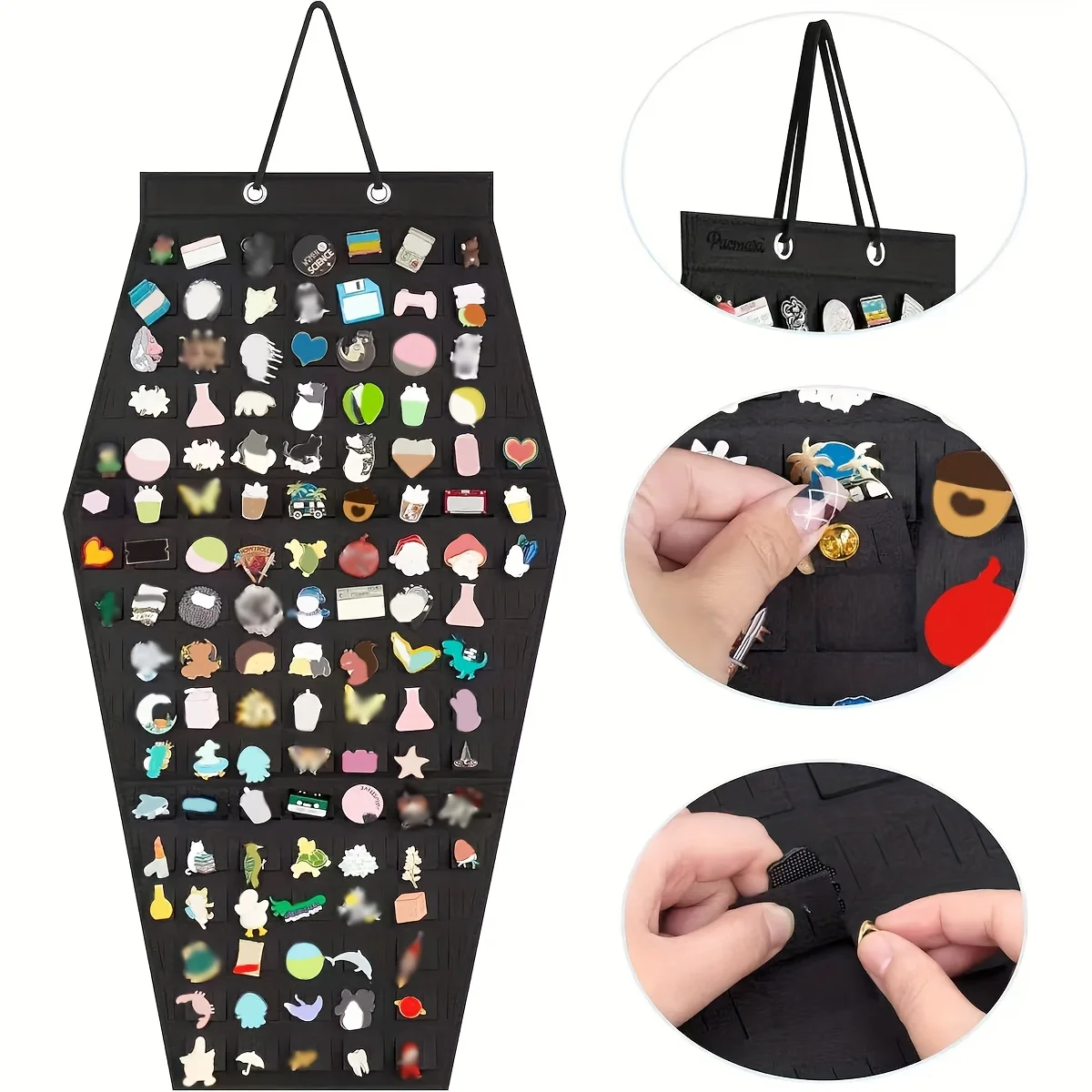 1pc Creative Rhombus Felt Jewelry Hanging Organizer - Black Multi-Compartment Display Bag - Home Storage & Retail Showcase