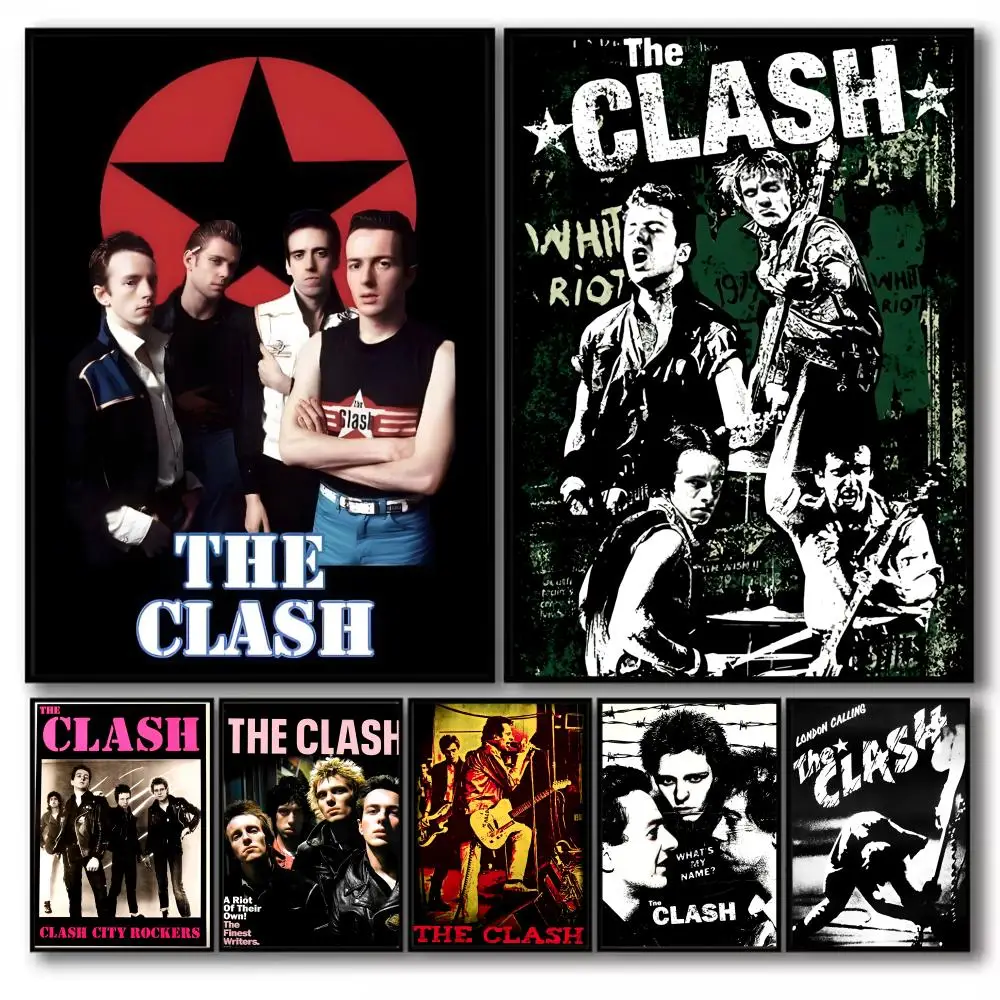 The C-Clash Band Poster Stickers Self-Adhesive Painting Mural Decor Wall Decals for Bedroom Living Room Home HD Gift