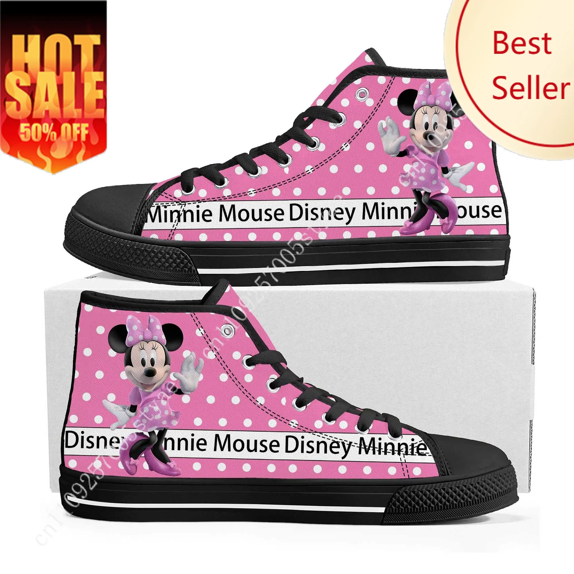 รองเท้าผ้าใบหุ้มข้อสูงลายมินนี่เมาส์ ดิสนีย์ การ์ตูนภาพยนตร์ ตกแต่งรองเท้าด้วยตัวเอง ออกแบบรองเท้าสำหรับงานปาร์ตี้ ของขวัญวันหยุด รองเท้าสั่งทำพิเศษ