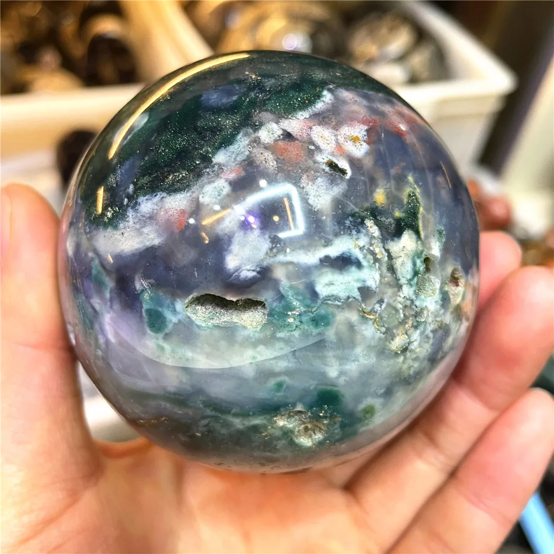 7-9CM Beautiful Stone Ball Natural Sea Jade Quartz Ocean Jasper Crystal Spheres Landscape Stone Room Decor Minerals Furnishings