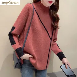 Half High Collar Sweater Autumn/Winter New Thickened Women's Knitwear Winter Versatile Loose Underlay Sweater