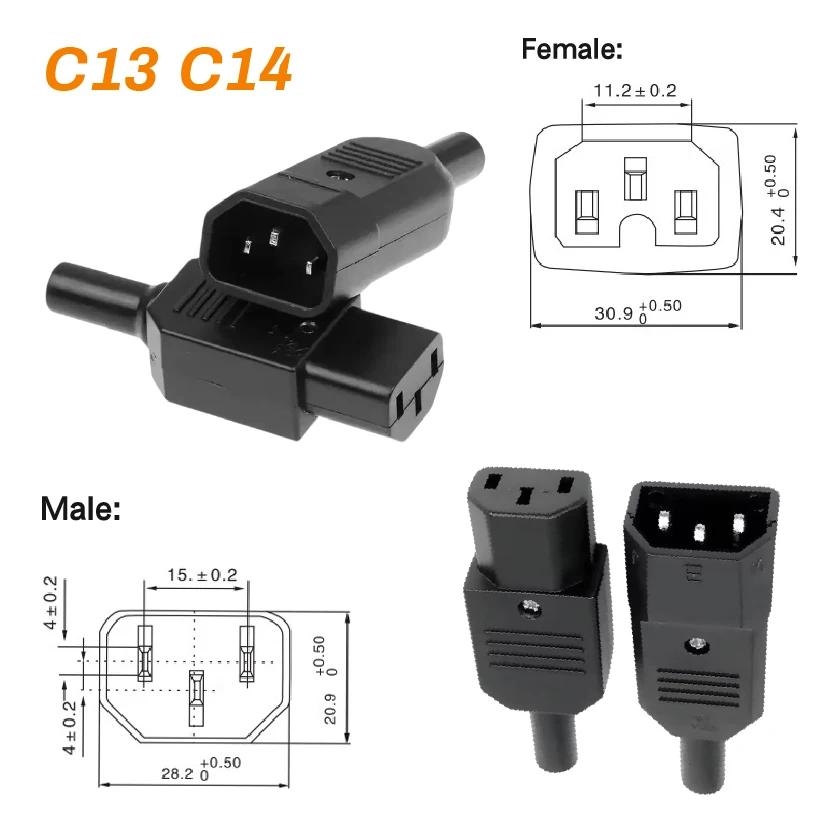 10A 250V IEC Rewirable Power Cable Plug Connector C13 C14 Female Male Plug 3 Pin AC Socket