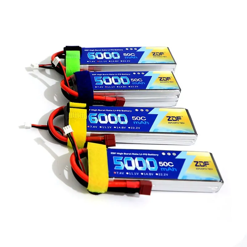 Batteria Lipo ZDF 2S 3S 7.4v 11.1V 5000mAh 6000Mah 50C Max 100C con spina a T per elicottero RC Quadcopter