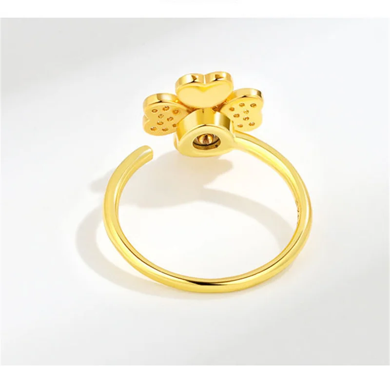 Sweet Clover Flower Ring For Girls Finger Accessories Top Grade Sterling Silver 925 Ring Women Jewelry Turnable Open Size Bijou