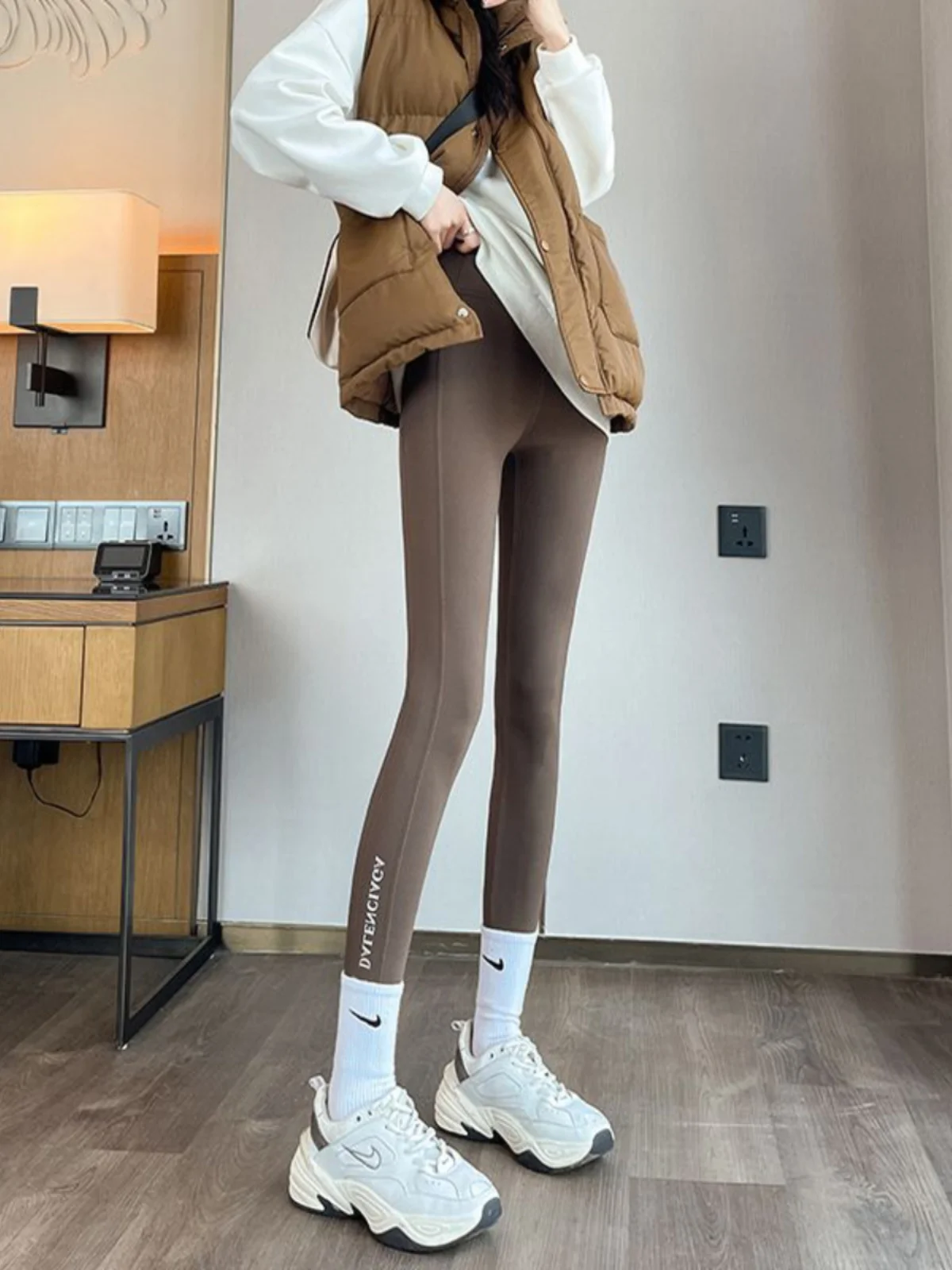 

High Waist Slimming arkskin Yoga Pants Women's Thin Sle Fall Outerwear Warm Base Layer Tummy Control Butt Lifting