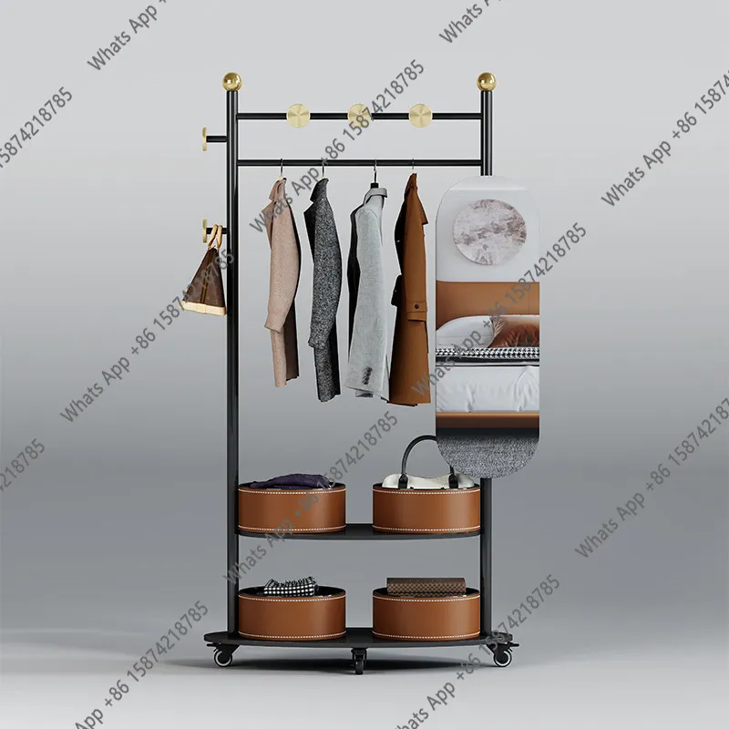 Modern simple floor coat rack metal multi-layer storage hanger bedroom living room mobile storage rack