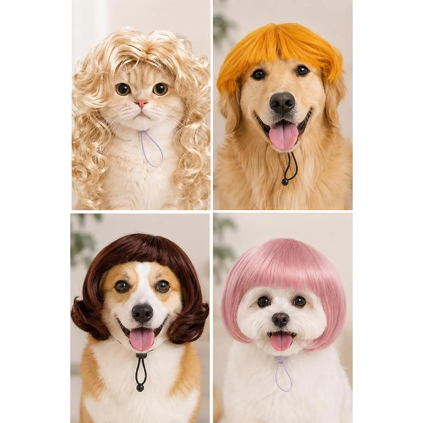 Wigs For Dogs Elastic Bands Adjustable Breathable Mesh Pet Show Performance Stage Wigs For Halloween Cosplay Carnival Birthday