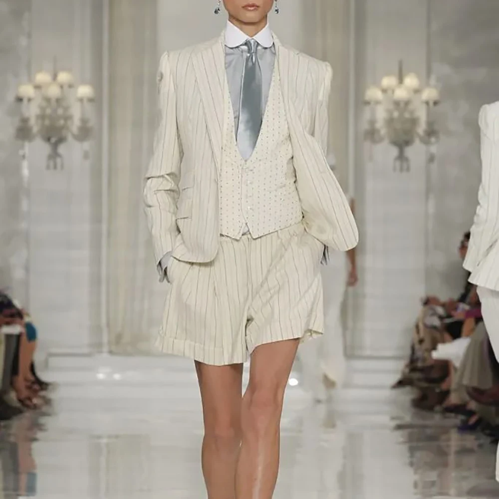 أنيقة فستان أطفال مع سروال داخلي 3 قطعة مخطط السترة + البولكا نقطة سترة + بنطلون قصير مكتب سيدة بزات رسمية الأعمال أنيق النساء الملابس #2