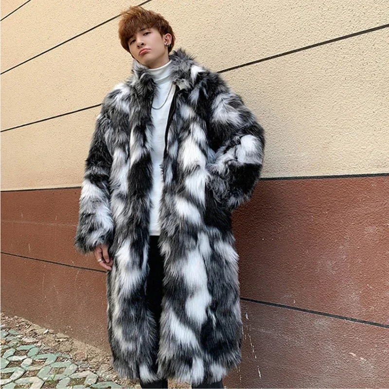 Autumn Winter Fur Coat Men\'s Warm Thick Parka Men Casual Long Maxi Man Streetwear Wild Loose Jacket Male Windbreaker Overcoat