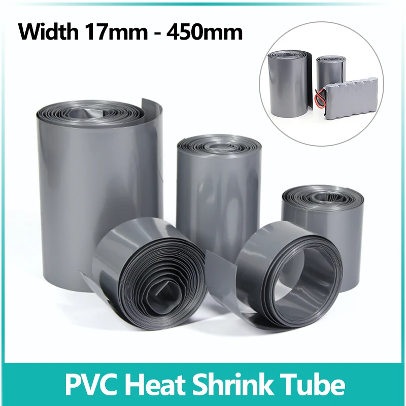 

1/5/20m Grey PVC Heat Shrink Tube 17mm ~ 450mm 18650 Lipo Battery Pack Insulated Film Wrap Lithium Case Protection Cable Sleeve