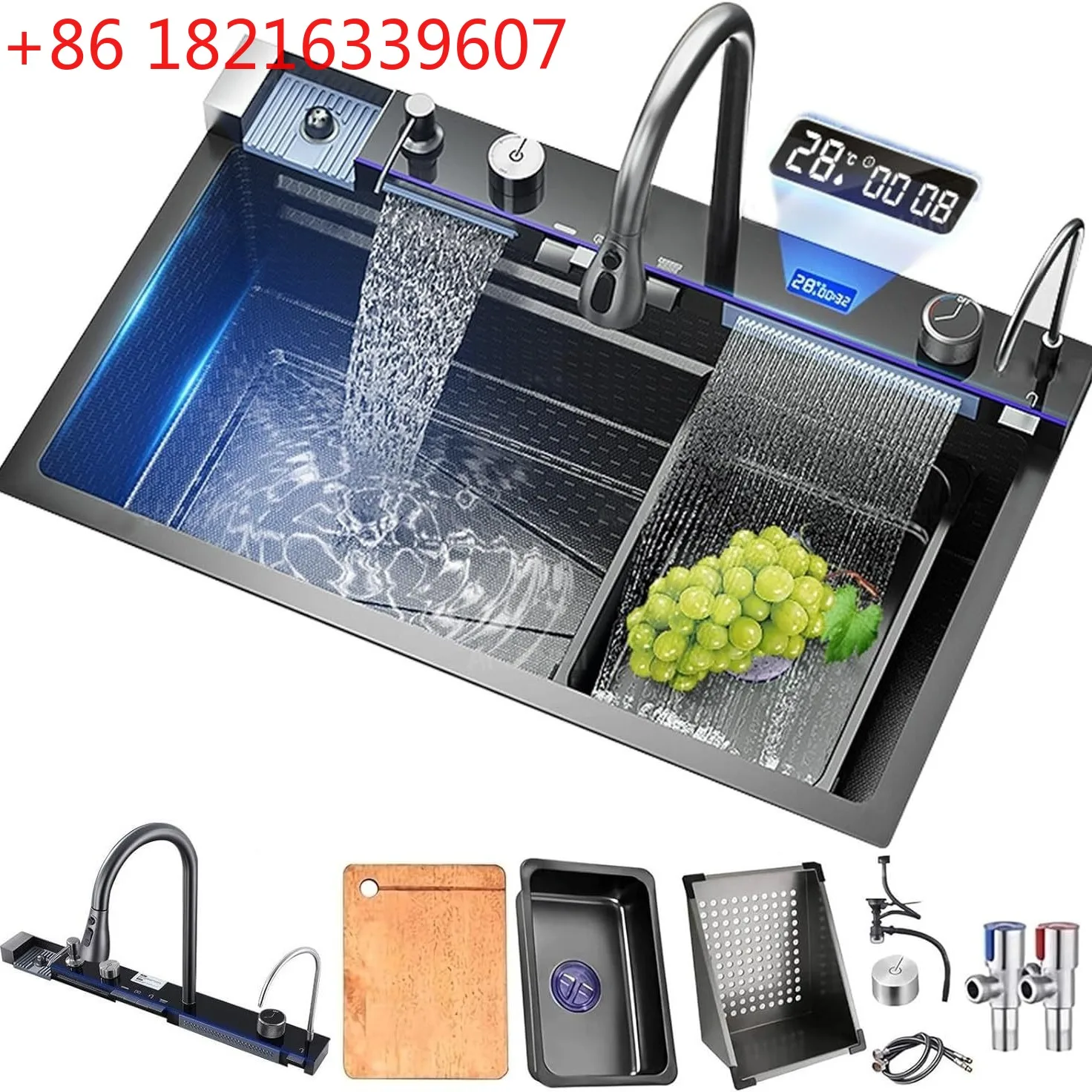 

Мойка для овощей из нержавеющей стали Honeycomb, бытовая, подстольная, с двойным водопадом, большая, одинарная чаша