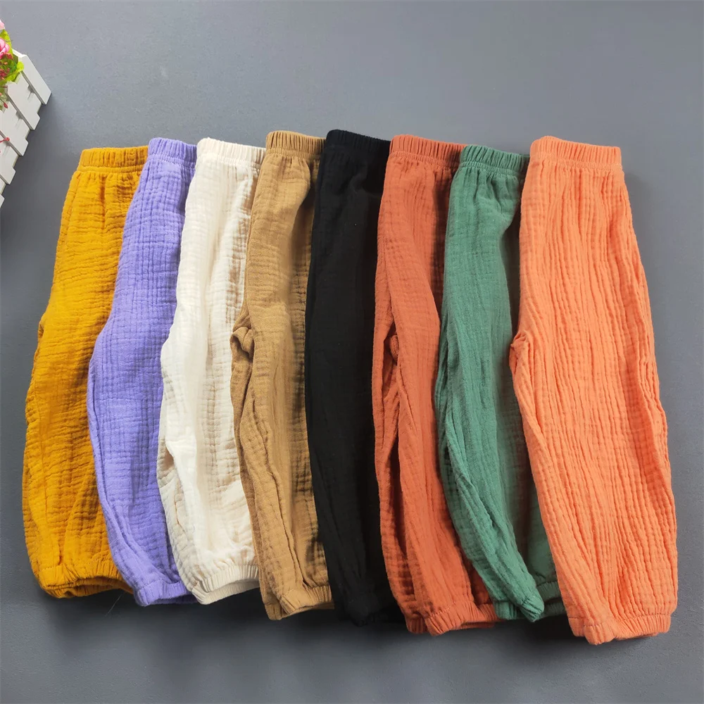 Kinder Kleidung Sommer Jungen Und Mädchen Baumwolle Gefaltete Lose Hosen Mädchen Casual Einfarbig Atmungsaktive Hose – Detail 1