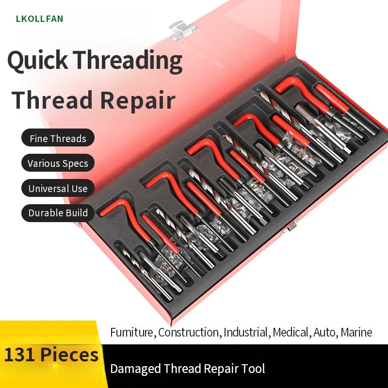 131PCS Automotive Thread Repair Kit Manual Tap and Thread Restoring Tool Set