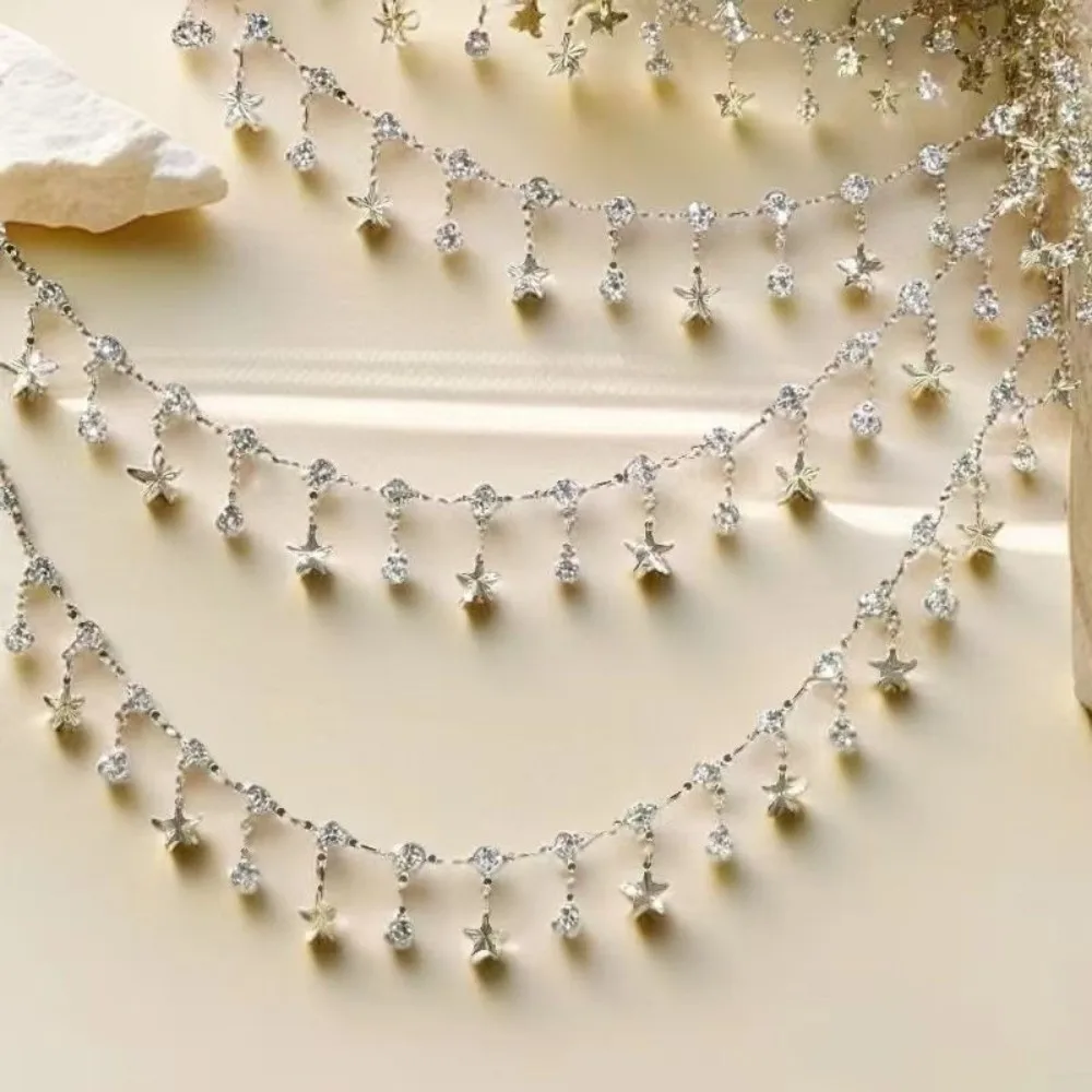 50/100cm Rhinestone Star Chain Printing Star Design Sparkling Handmade Bracelet Transparent Rhinestone Clothing Matching Chain