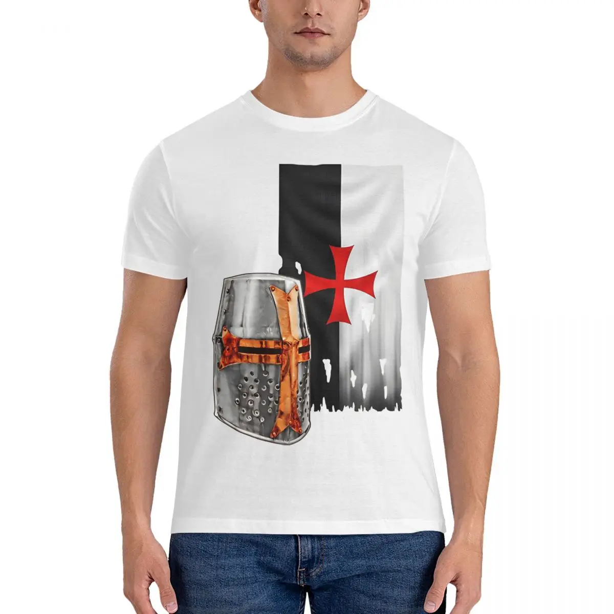 Knight Templar Helmet And Banner T-Shirt Men Knights Templar Funny Cotton Tees O Neck Short Sleeve T Shirt New Arrival Tops