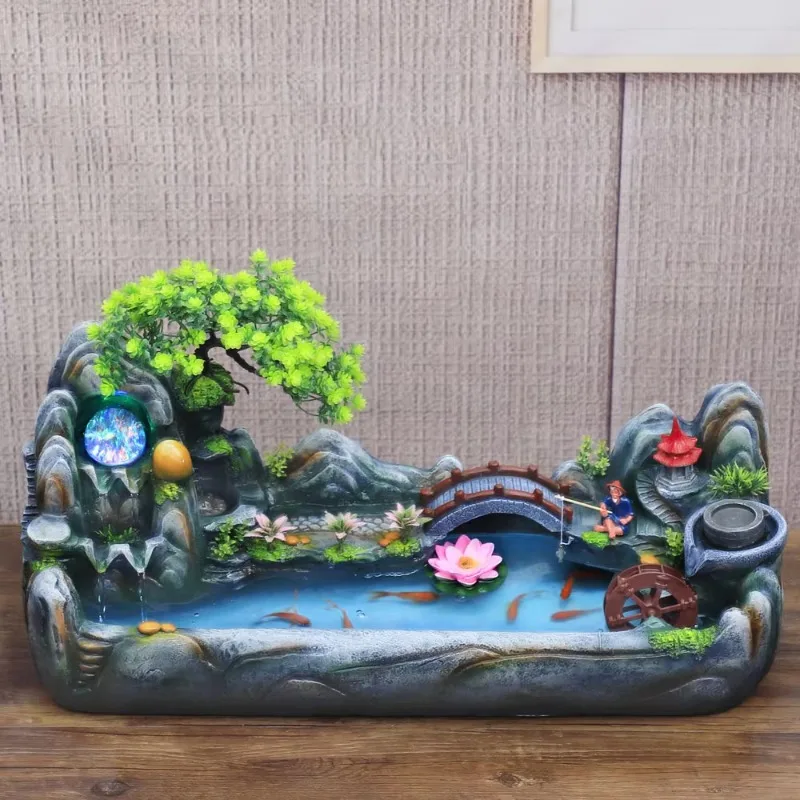 Factory Direct 2026 Water Fountain Indoor Waterfall Feng Shui Ornament Resin Rockery Fog Fish Tank Waterwheel Ball Crafts Home D