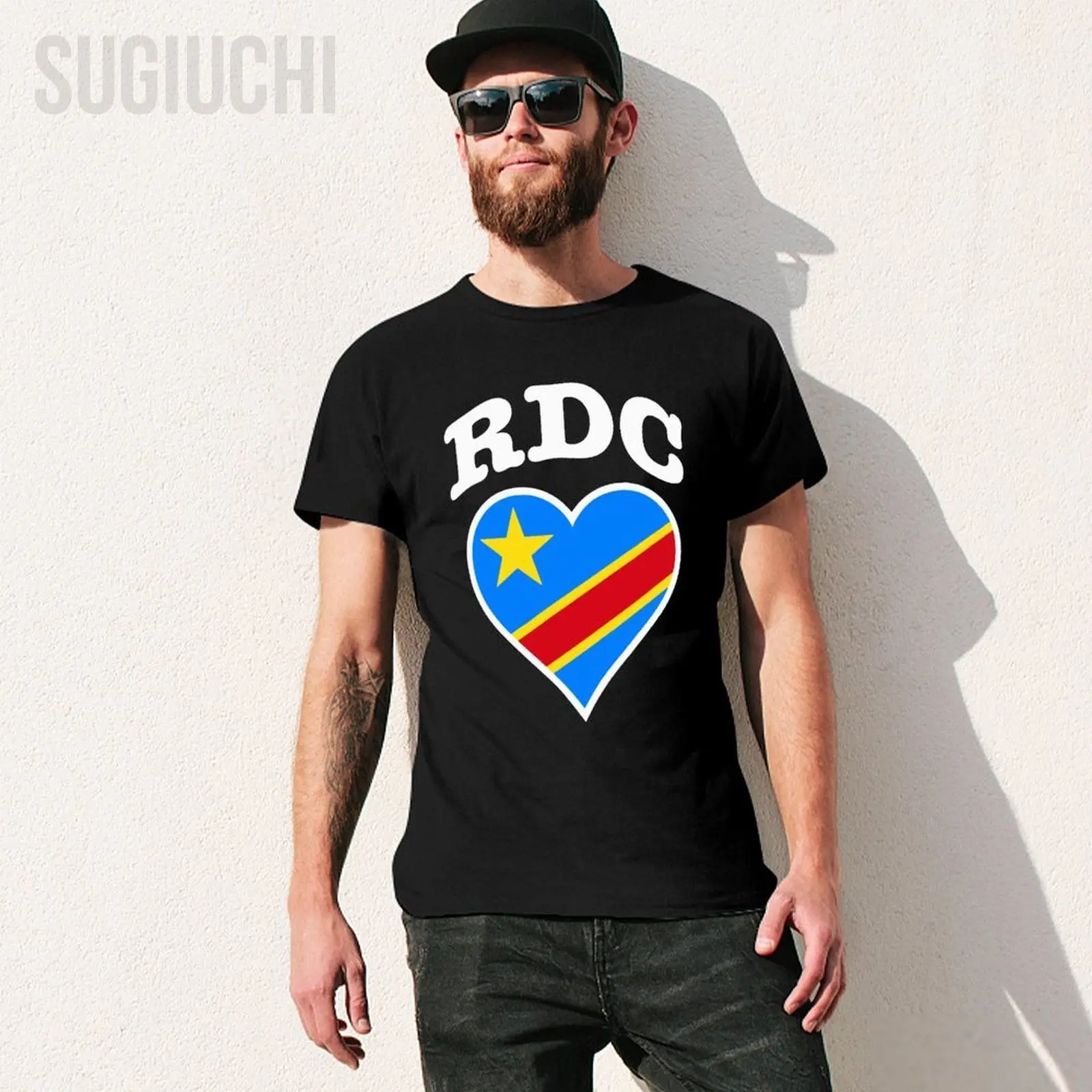 Congolese Flag Africa Democratic Republic Of Congo Heart-Shaped Tshirt Tees T Shirts Men T-Shirt Women Boys Cotton Unisex