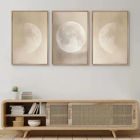 Retro Beige Full Moon Canvas Painting Print Wall Decoration Natural Lunar Eclipse Pattern Landscape Poster Living Room Decor