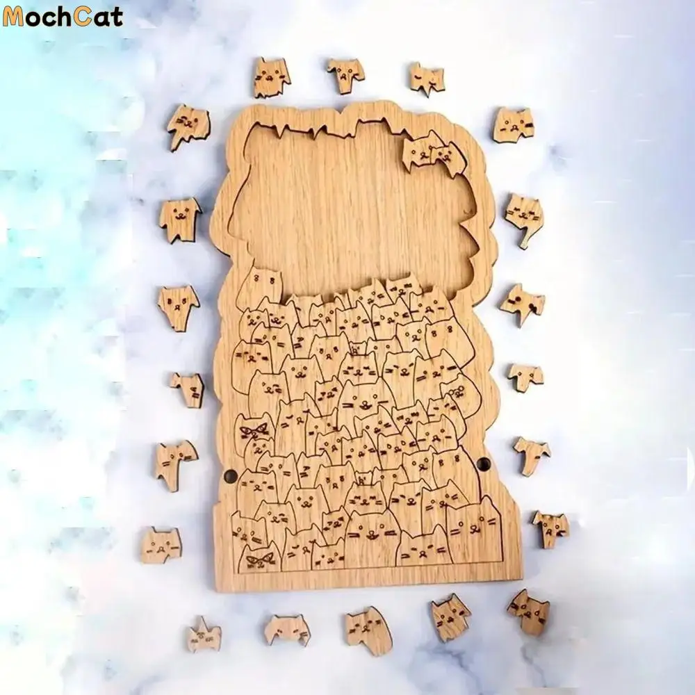 독특한 고양이 모양 백마리 고양이 퍼즐 두뇌 자극 도전적인 나무 조각 퍼즐 불규칙한 DIY 장난감 동물 퍼즐 퍼즐 애호가용