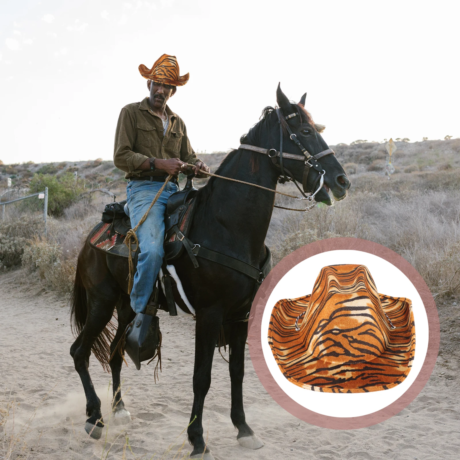 قبعة رعاة البقر بطبعة نمر مريحة وقابلة للتعديل وطباعة حيوانات صناعية للحفلات التنكرية للنساء #6