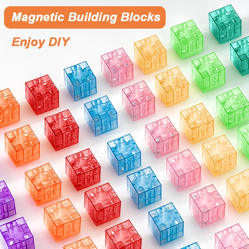 DIY Transparent Magnetic Building Blocks Square Toy Colorful Cubes Toy Construction Toy for Children Christmas Gift