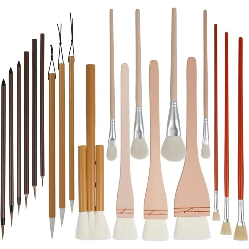 Superior Wood For Acrylic Watercolor For Glazing 20Pcs Pottery Brushes, Brush Set With Storage Box