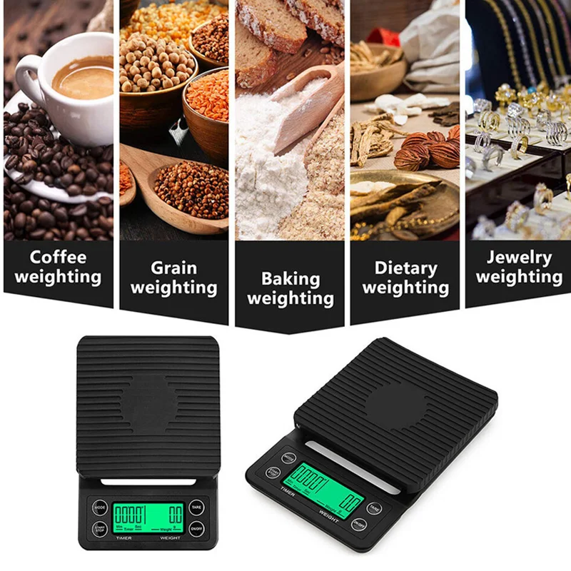 Cozinha Balança Digital com Temporizador, Balança Portátil, Escala Espresso Precisão, Display LCD, Café, Acessórios de Cozinha