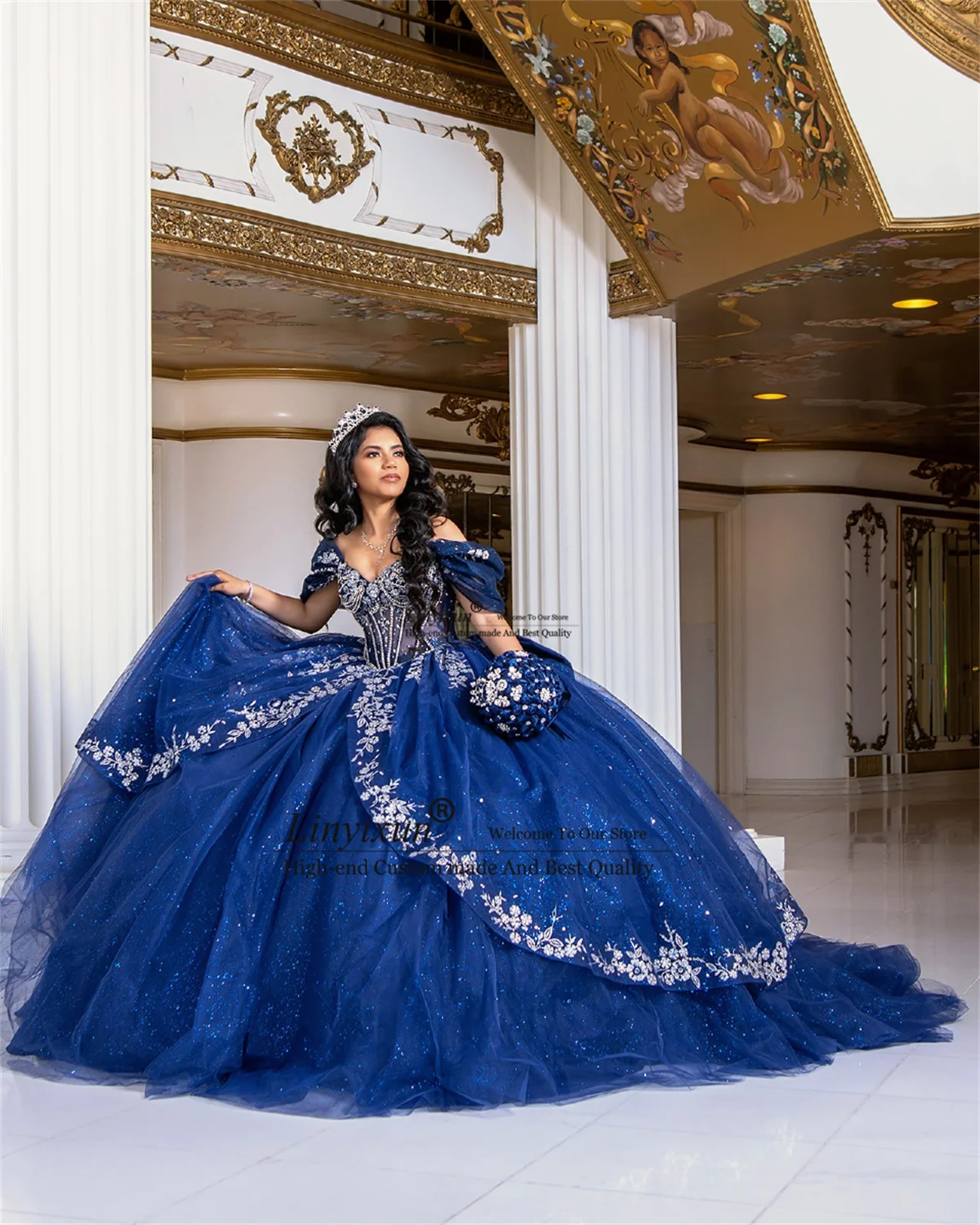 Robe De bal Quinceanera robes Appliques dentelle 3D Floar personnalisé princesse hors épaule mexicaine douce 16 robe robes De 15 Ano