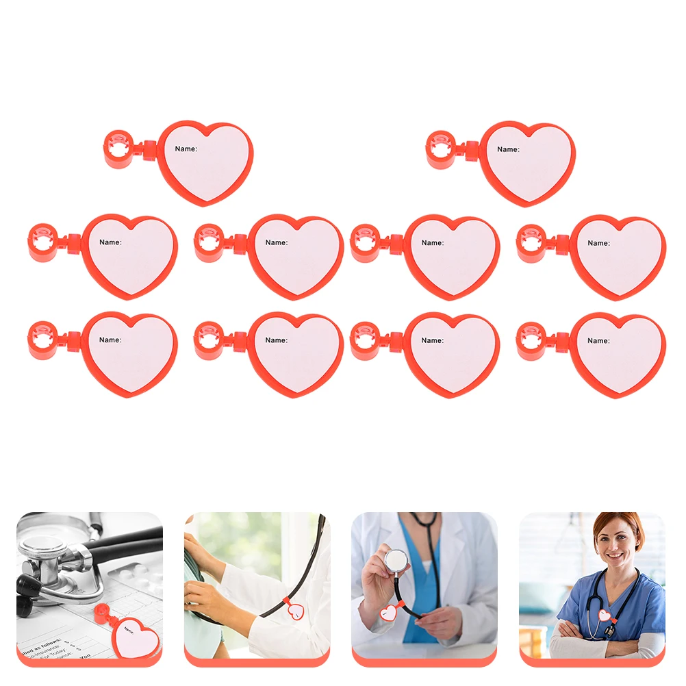 10 Pcs Heart Shaped Card Labels Stethoscope Stethescope Name Tag Plastic Badges