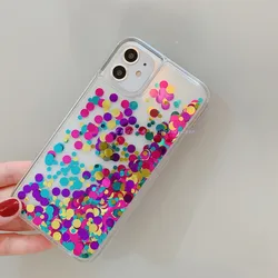 Rainbow colorful quicksand women case for iphone 16 17 15 Pro Max cover iPhone17 17Pro dynamic wave dots sequins shell carcasas