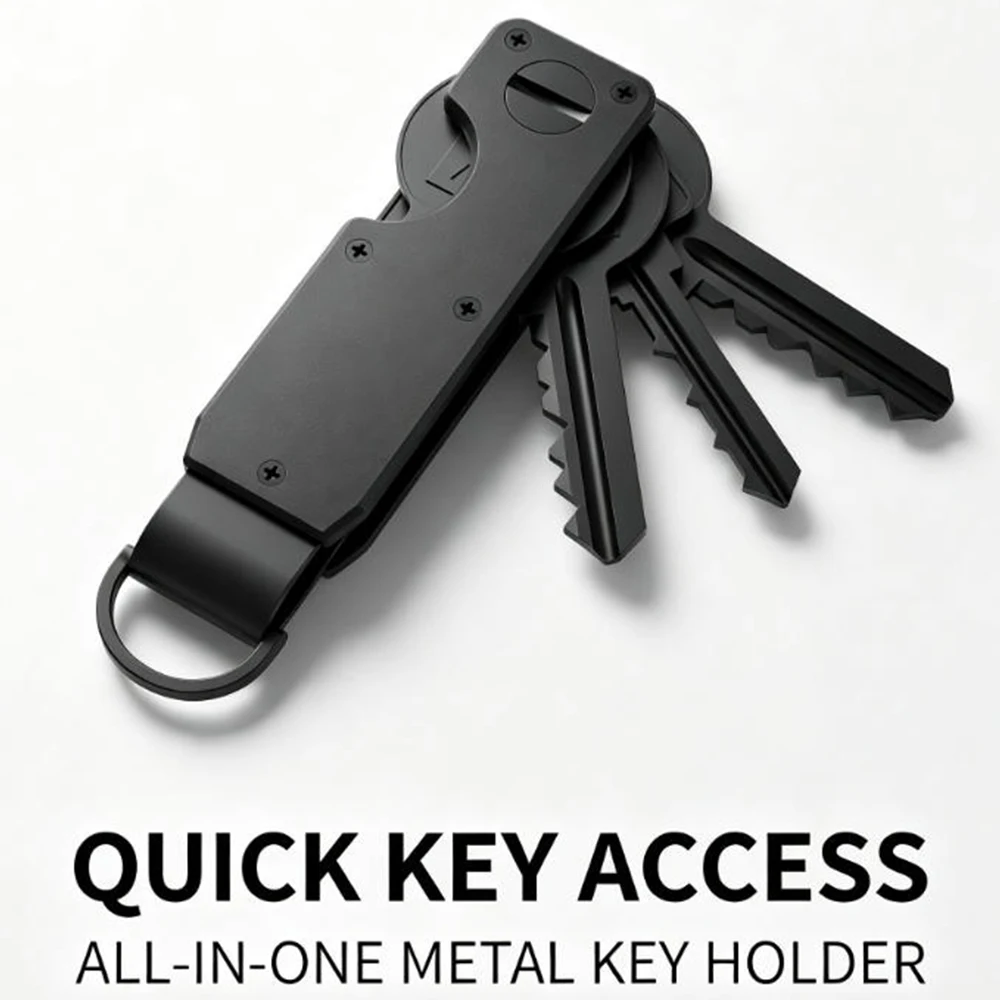 Key Organizer - Compact Metallic Key Holder, Minimalist Innovative Keyholder, Smart Keychain Secures 2-6 Keys
