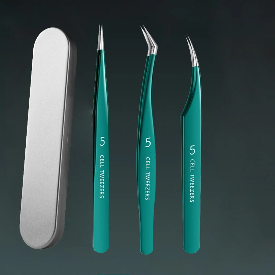 Eyelash Extension Tweezer Lash Eyelash Pointed Volume Pick Up Tweezers Straight and Curved Eyelash Tweezers with Box