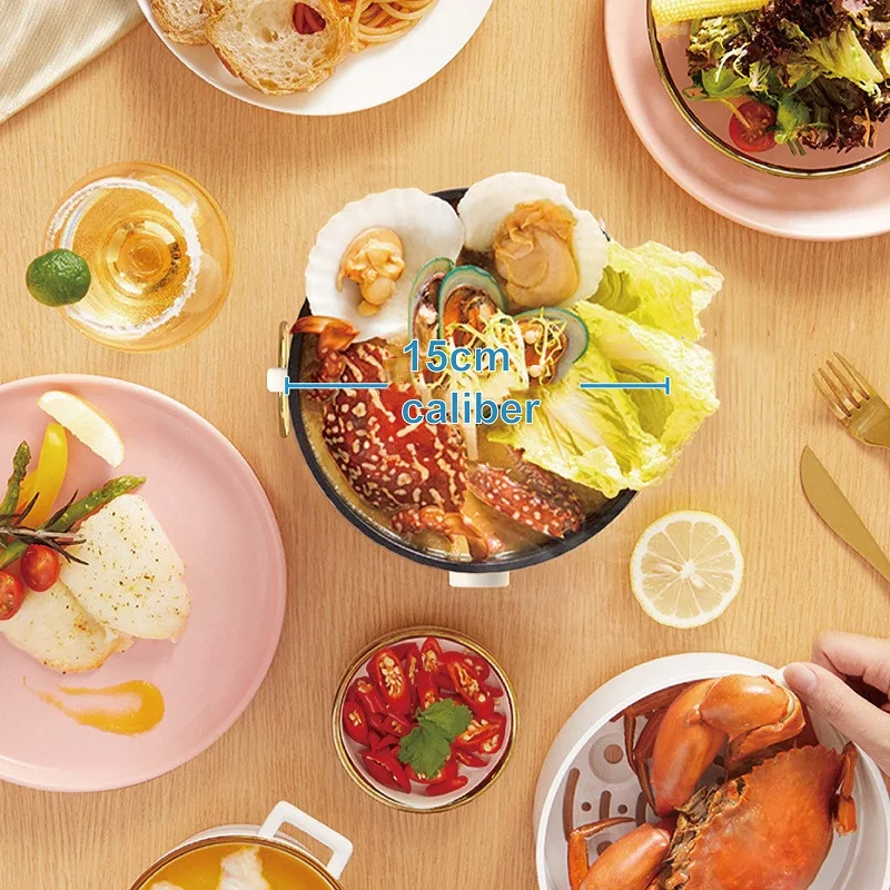 1L وعاء الطبخ الكهربائي طالب عنبر منخفضة الطاقة إناء/ قدر متعددة الوظائف آلة الإفطار باخرة غير عصا مقلاة 220 فولت