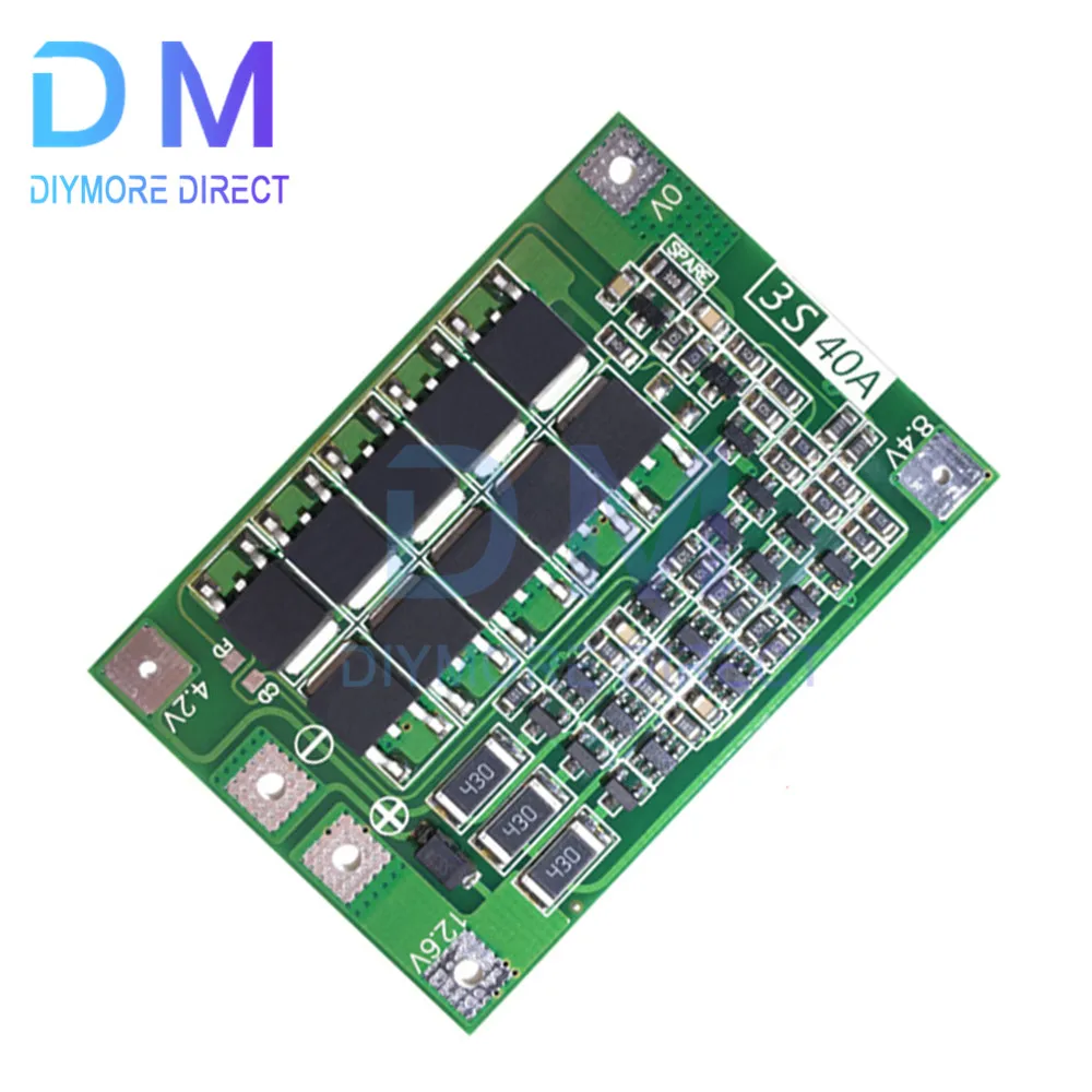 BMS PCM 18650 리튬 배터리 보호 보드, 3S BMS 리튬 이온 충전기, 밸런스 충전, 드릴 모터용 12.6V, 40A, 60A